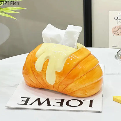 Charming orange & yellow croissant ceramic tissue box bedroom decor
