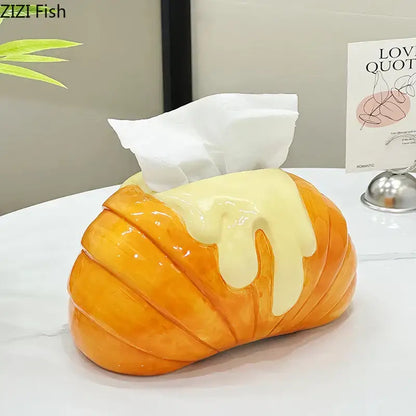 Charming orange & yellow croissant ceramic tissue box bedroom decor