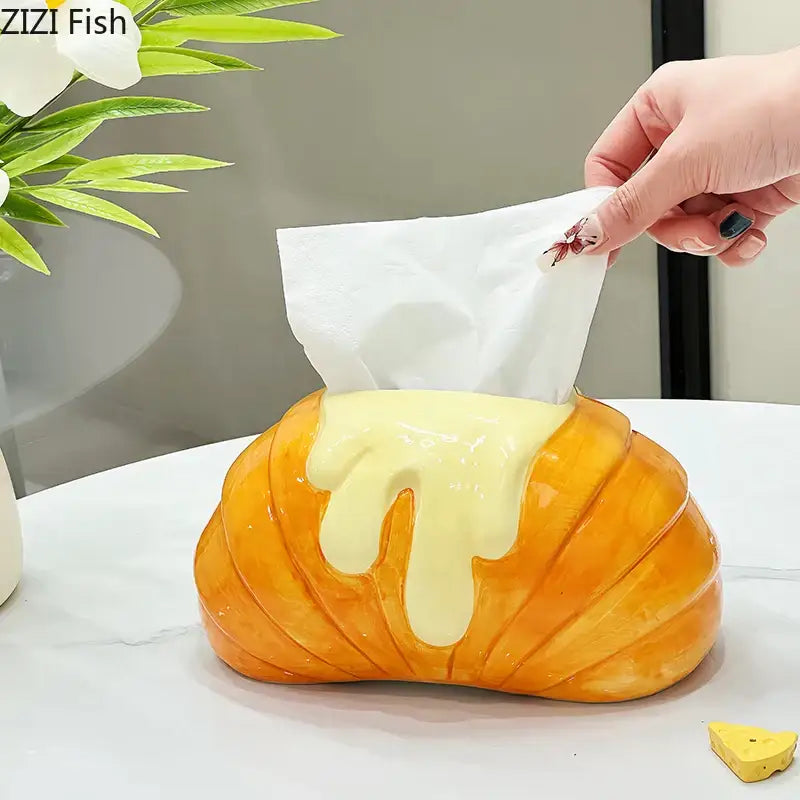 Charming orange & yellow croissant ceramic tissue box bedroom decor