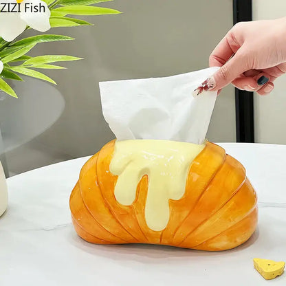 Charming orange & yellow croissant ceramic tissue box bedroom decor