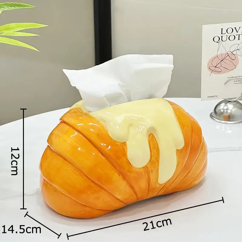 Charming orange & yellow croissant ceramic tissue box bedroom decor