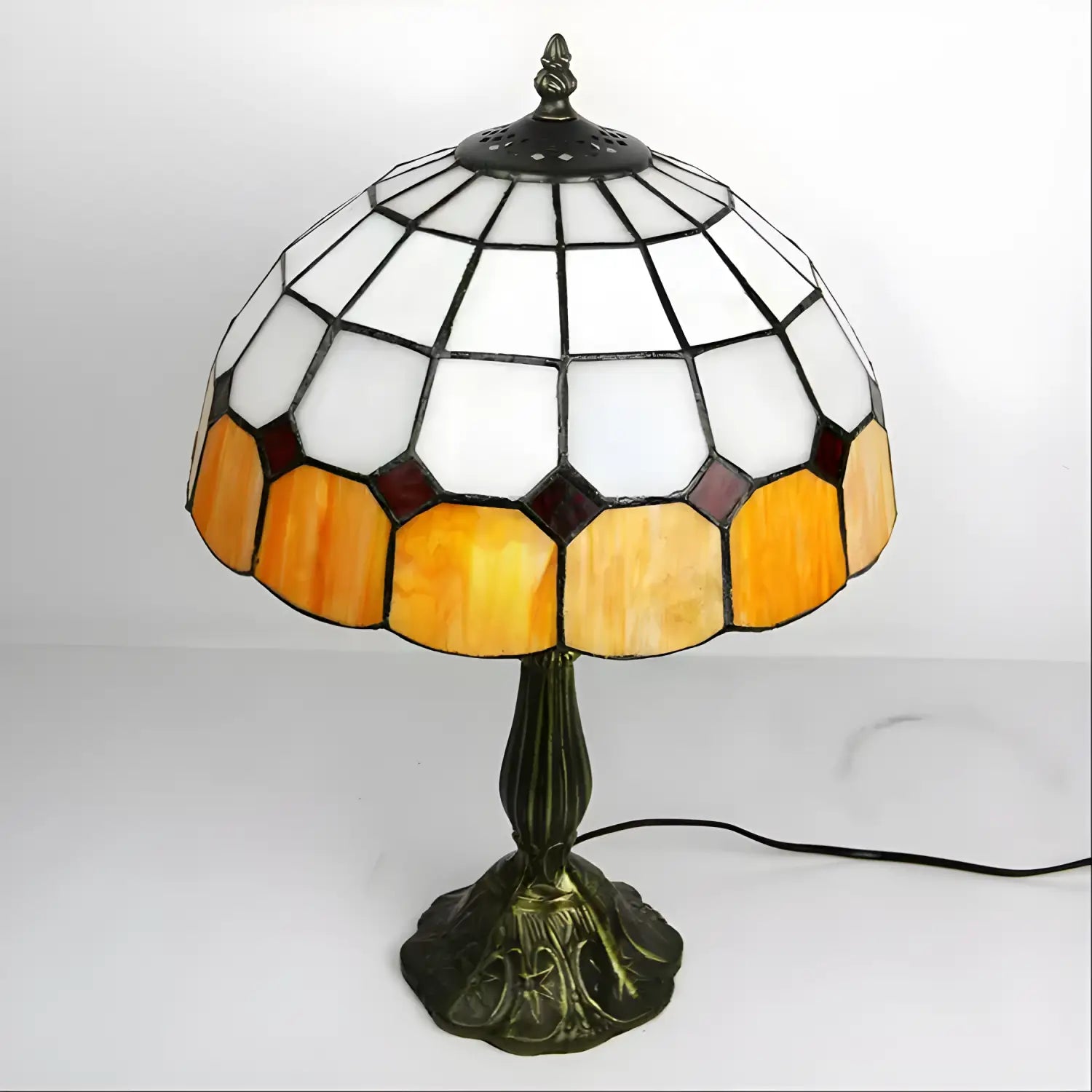 Antique Tiffany-Style Lamp with Check Pattern