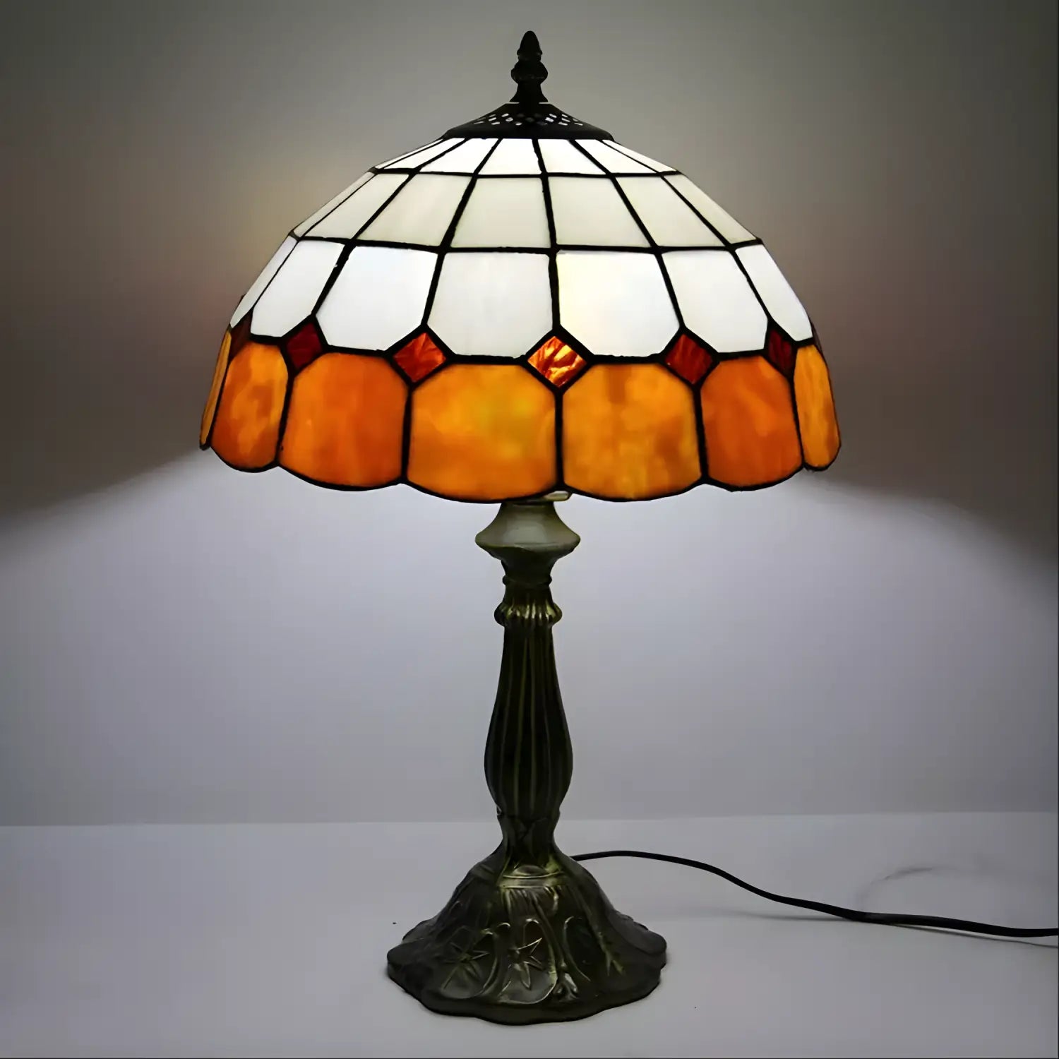 Antique Tiffany-Style Lamp with Check Pattern
