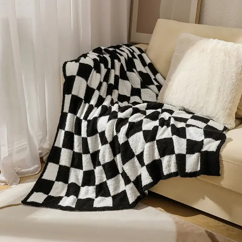 Checkerboard knit blanket bedroom living room plush decor