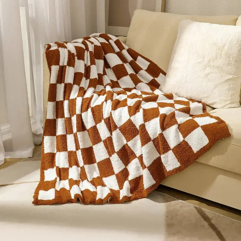 Checkerboard knit blanket bedroom living room plush decor
