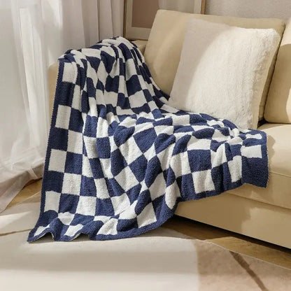 Checkerboard knit blanket bedroom living room plush decor