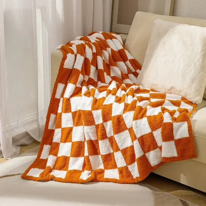 Checkerboard knit blanket bedroom living room plush decor