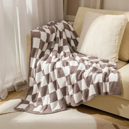 Checkerboard knit blanket bedroom living room plush decor
