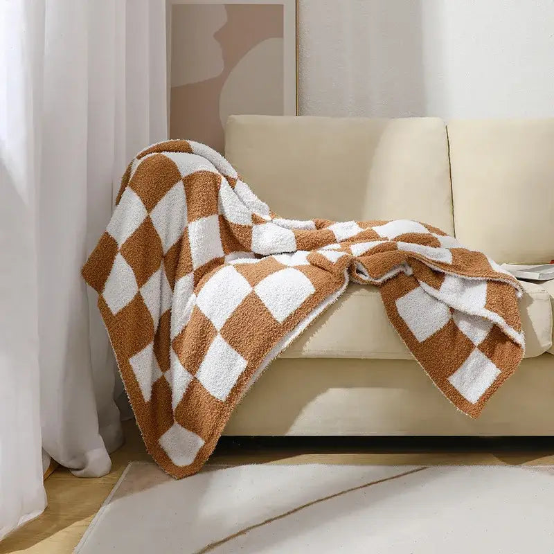 Checkerboard knit blanket bedroom living room plush decor