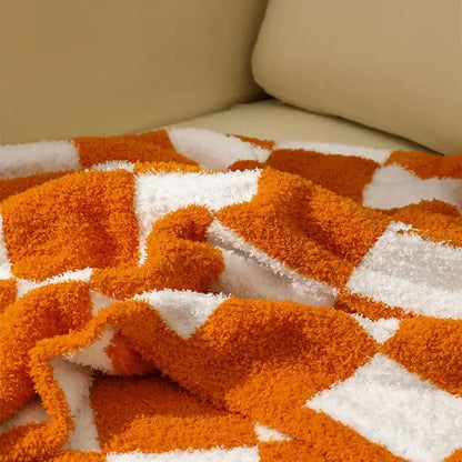 Checkerboard knit blanket bedroom living room plush decor