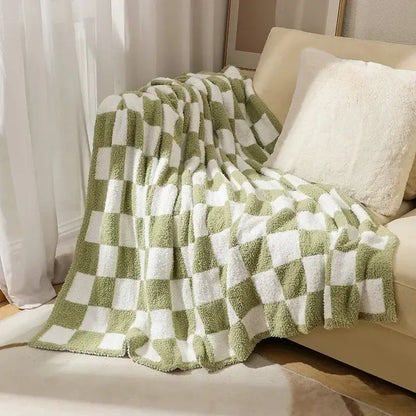 Checkerboard knit blanket bedroom living room plush decor