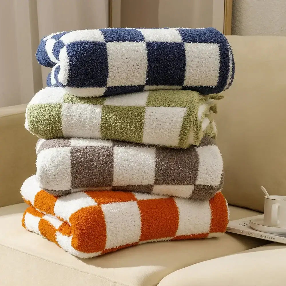 Checkerboard knit blanket bedroom living room plush decor