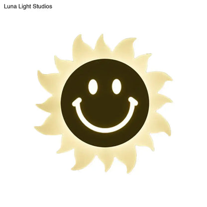 Cheerful white smiling sun led wall sconce bedroom light