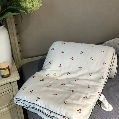 Cherry embroidery white & red cooling quilt bedroom blanket