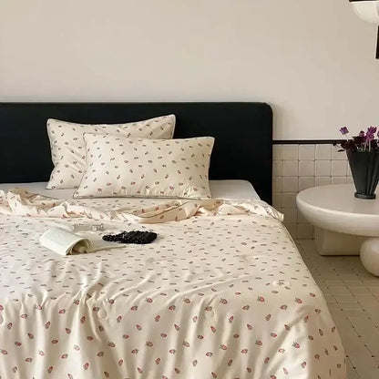 Cherry embroidery white & red cooling quilt bedroom blanket