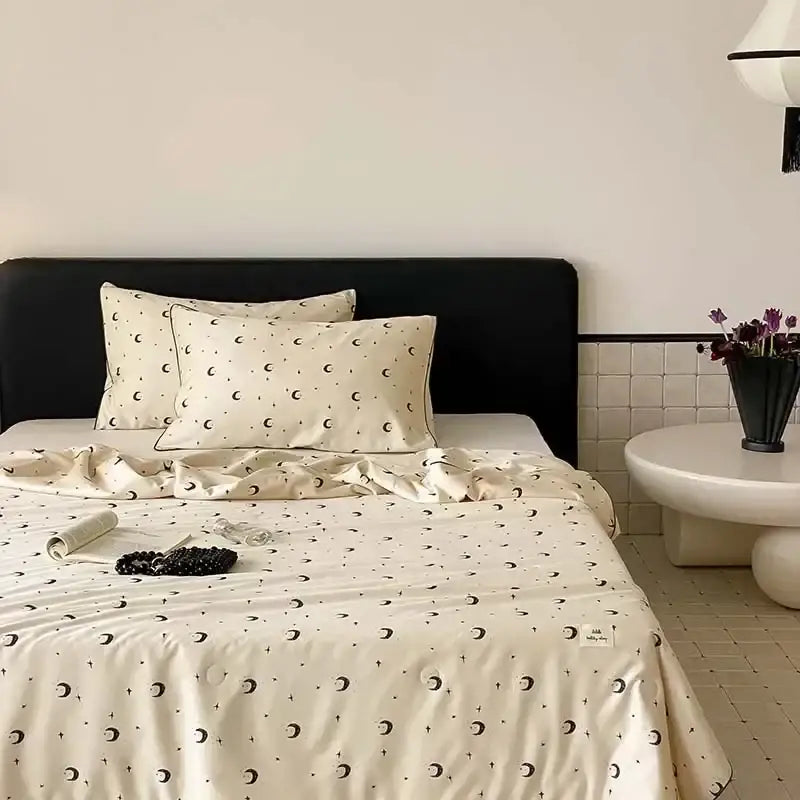 Cherry embroidery white & red cooling quilt bedroom blanket