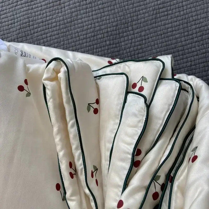 Cherry embroidery white & red cooling quilt bedroom blanket