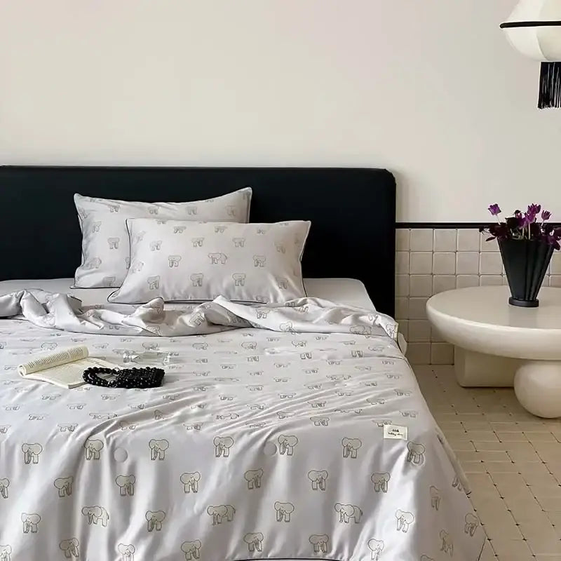 Cherry embroidery white & red cooling quilt bedroom blanket