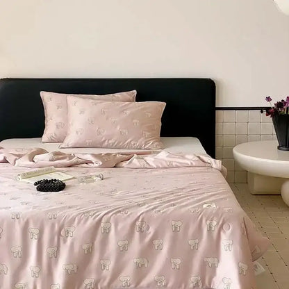 Cherry embroidery white & red cooling quilt bedroom blanket