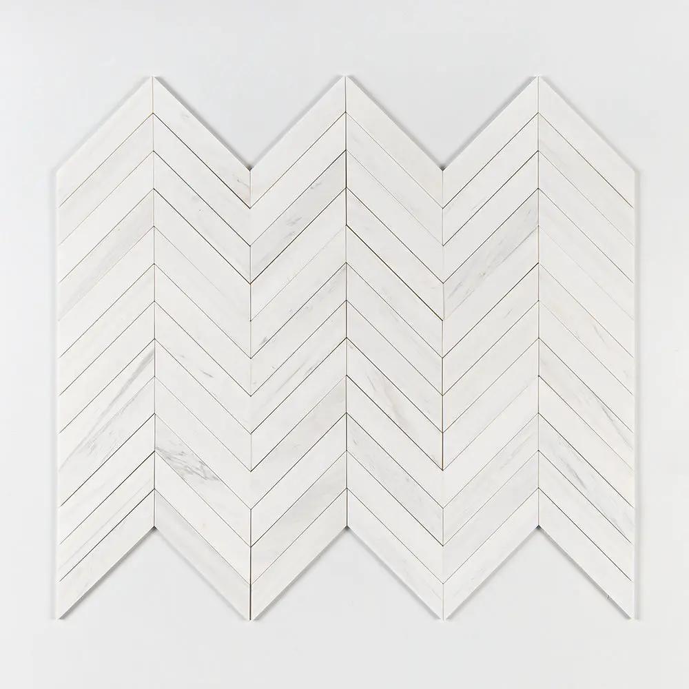 Bianco Dolomiti Honed Chevron Waterjet Marble Waterjet Mosaics 13x10