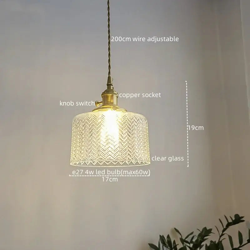 Chevron green glass pendant light – kitchen brass hanging lamp