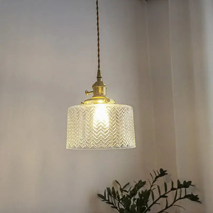 Chevron green glass pendant light – kitchen brass hanging lamp