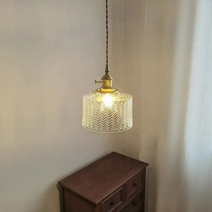 Chevron green glass pendant light – kitchen brass hanging lamp