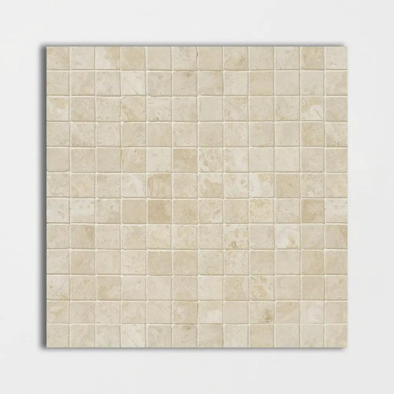 Chiaro Honed Filled 1x1 Travertine Mosaics 12x12