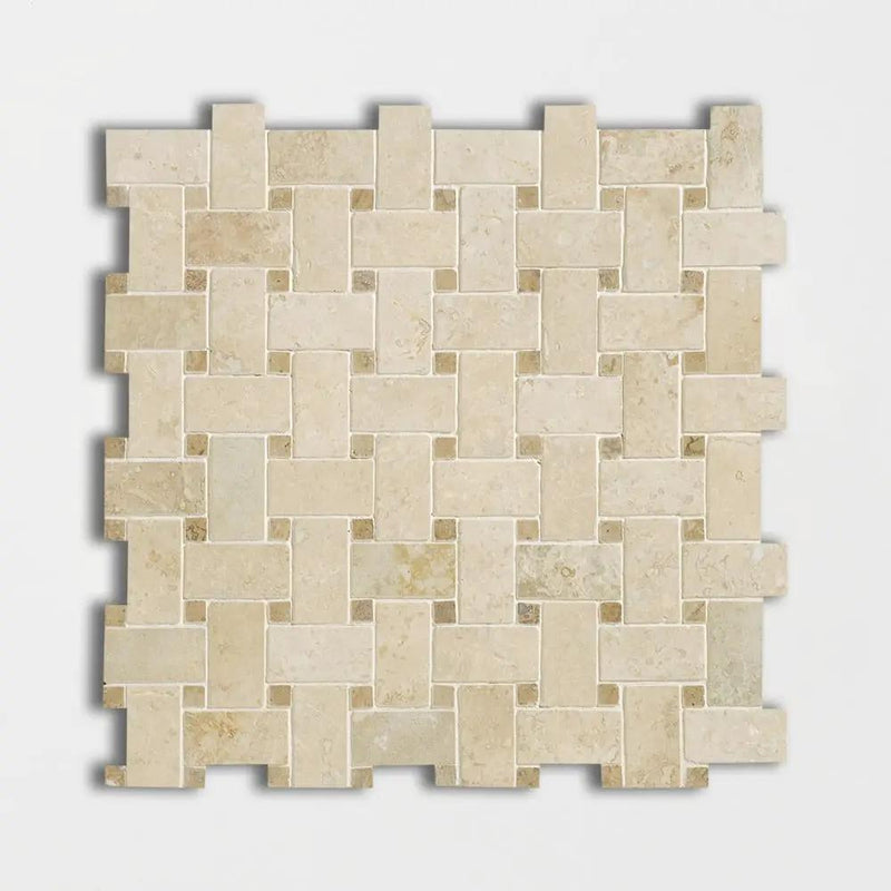 Chiaro Honed Filled Basket Weave Travertine Mosaics 12x12