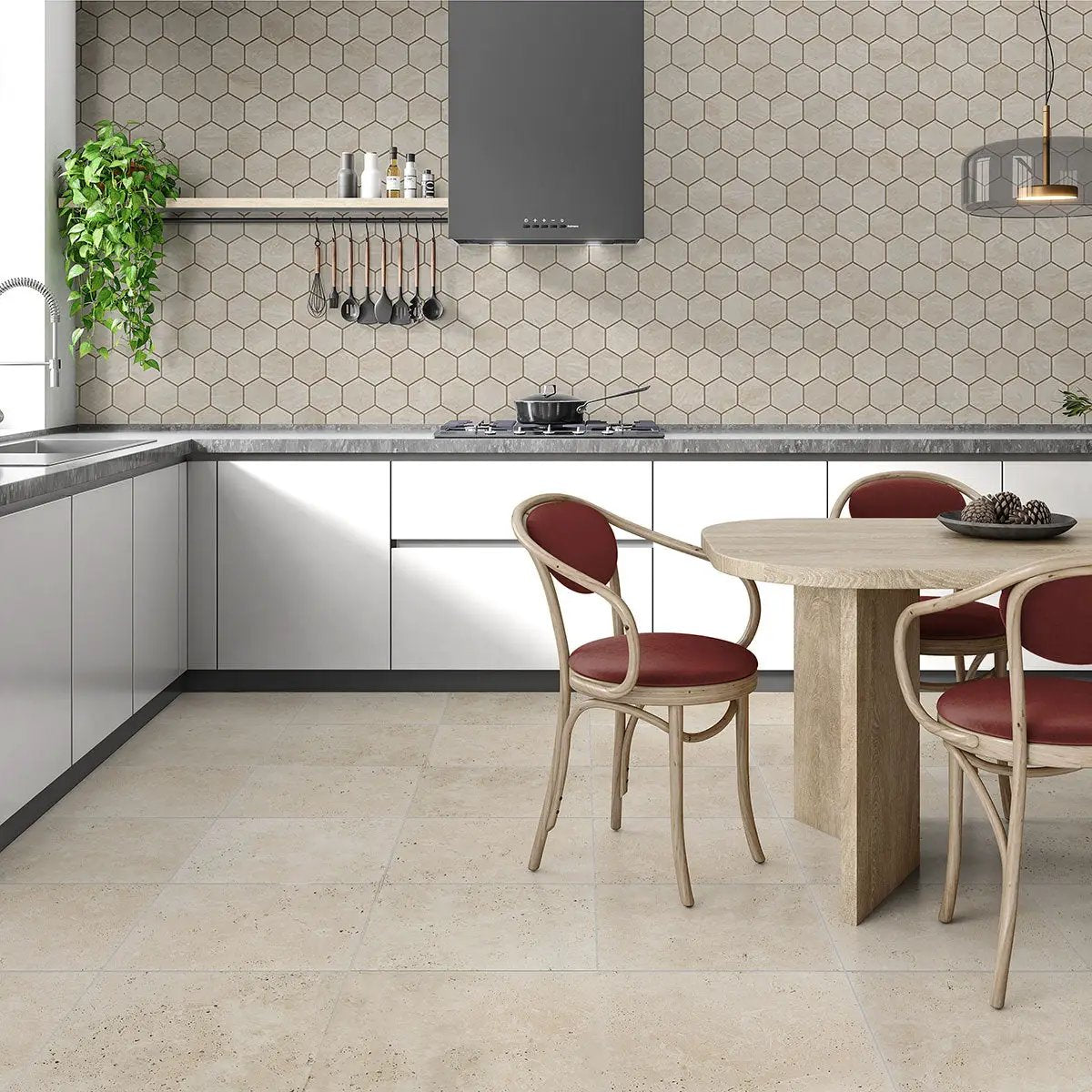 Chiaro Honed Filled Hexagon Travertine Mosaics 10 3/8x12