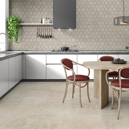 Chiaro Honed Filled Hexagon Travertine Mosaics 10 3/8x12