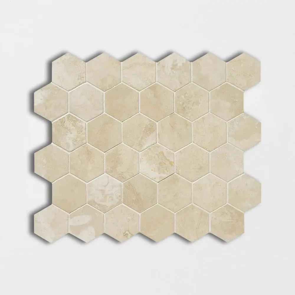 Chiaro Honed Filled Hexagon Travertine Mosaics 10 3/8x12