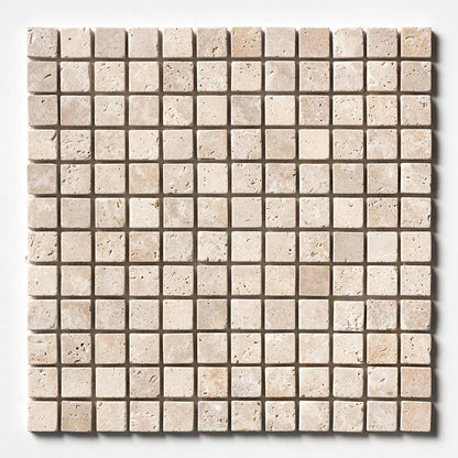 Chiaro Tumbled 1x1 Travertine Mosaics 12x12