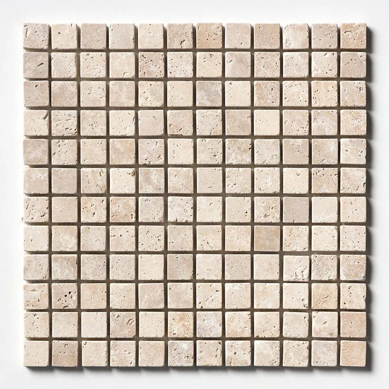 Chiaro Tumbled 1x1 Travertine Mosaics 12x12
