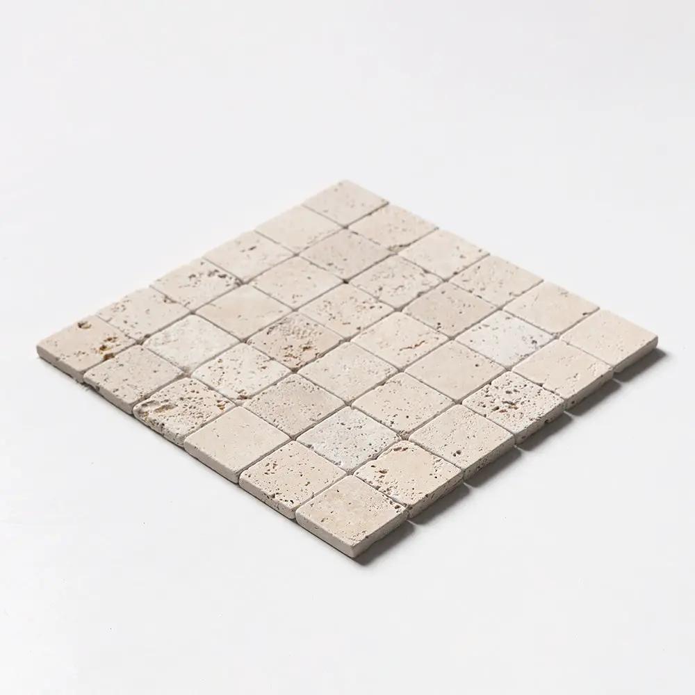 Chiaro Tumbled 2x2 Travertine Mosaics 12x12