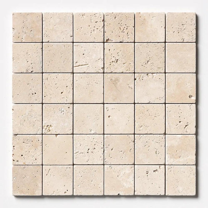 Chiaro Tumbled 2x2 Travertine Mosaics 12x12