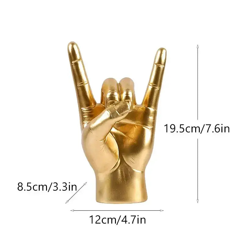 Chic black glossy rock hand gesture sculpture living room decor
