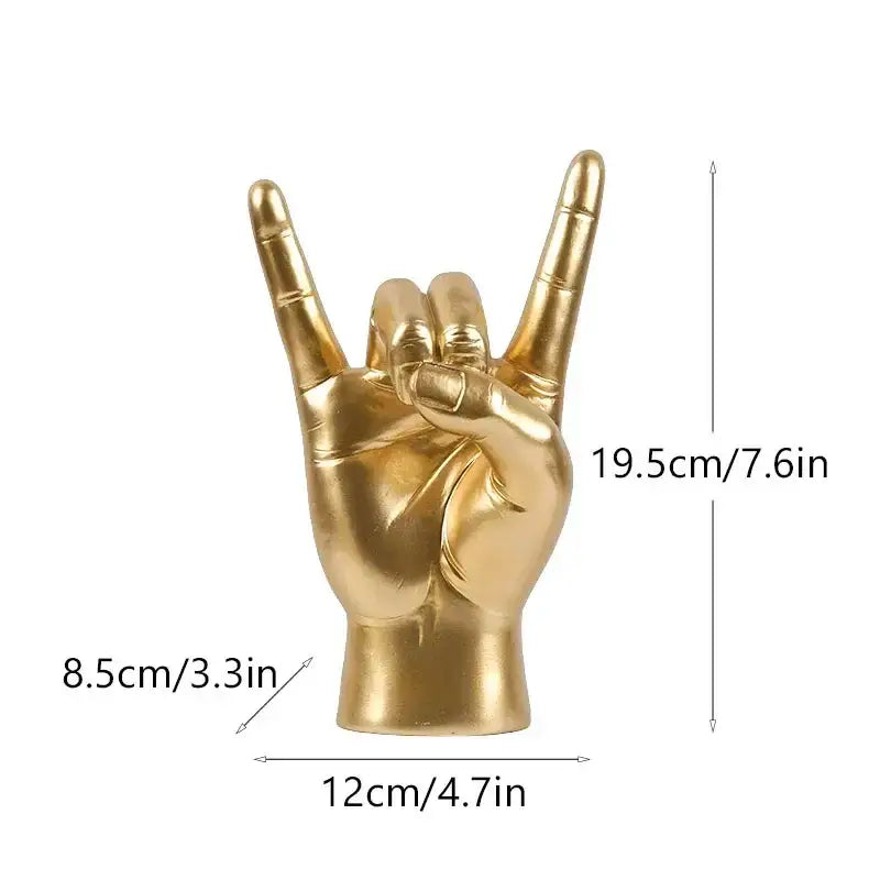 Chic black glossy rock hand gesture sculpture living room decor