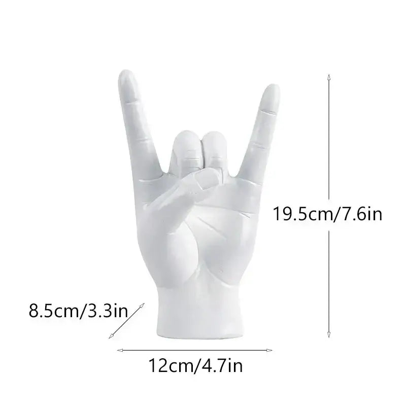 Chic black glossy rock hand gesture sculpture living room decor