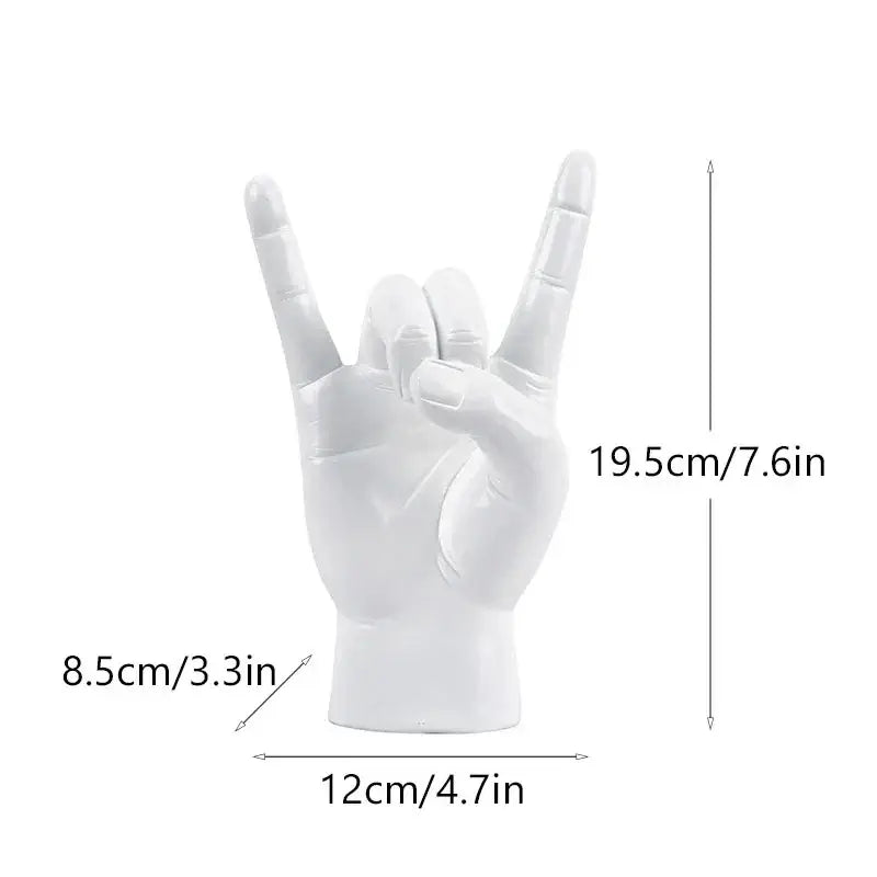 Chic black glossy rock hand gesture sculpture living room decor