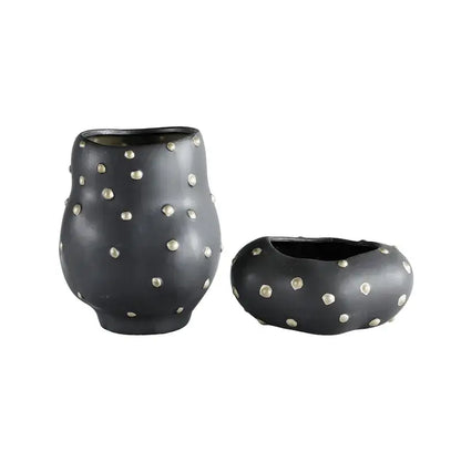 Chic black resin flower pot with gold accent – living room vase