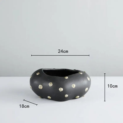 Chic black resin flower pot with gold accent – living room vase