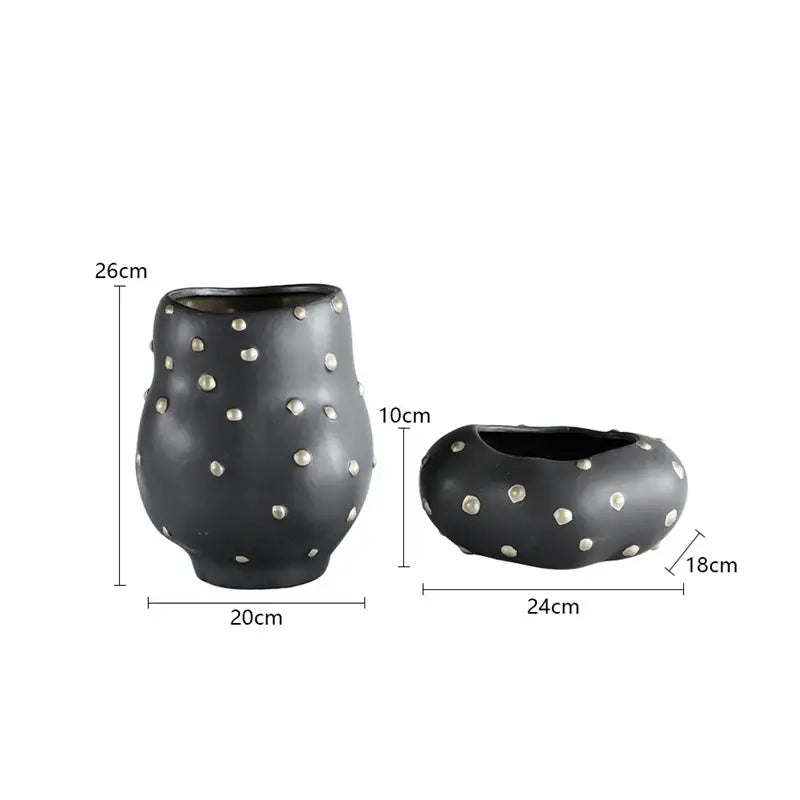 Chic black resin flower pot with gold accent – living room vase