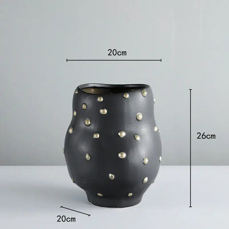 Chic black resin flower pot with gold accent – living room vase