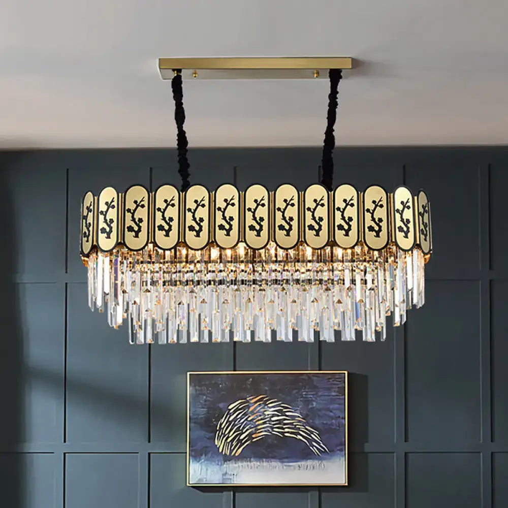 Chinese crystal shaded hanging lamp gold island dining room chandelier