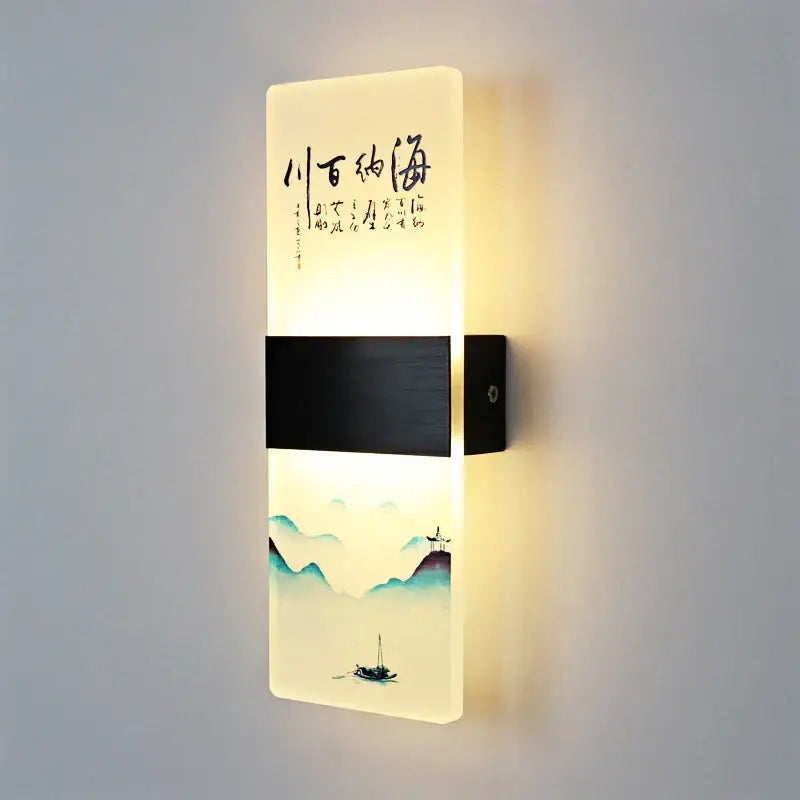 Chinese ink landscape acrylic shade wall lamp bedroom light