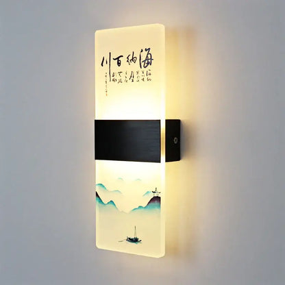 Chinese ink landscape acrylic shade wall lamp bedroom light