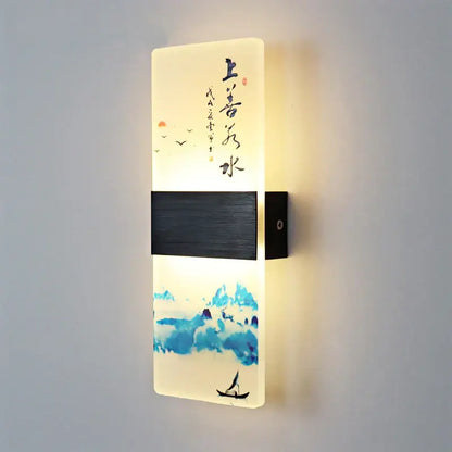 Chinese ink landscape acrylic shade wall lamp bedroom light