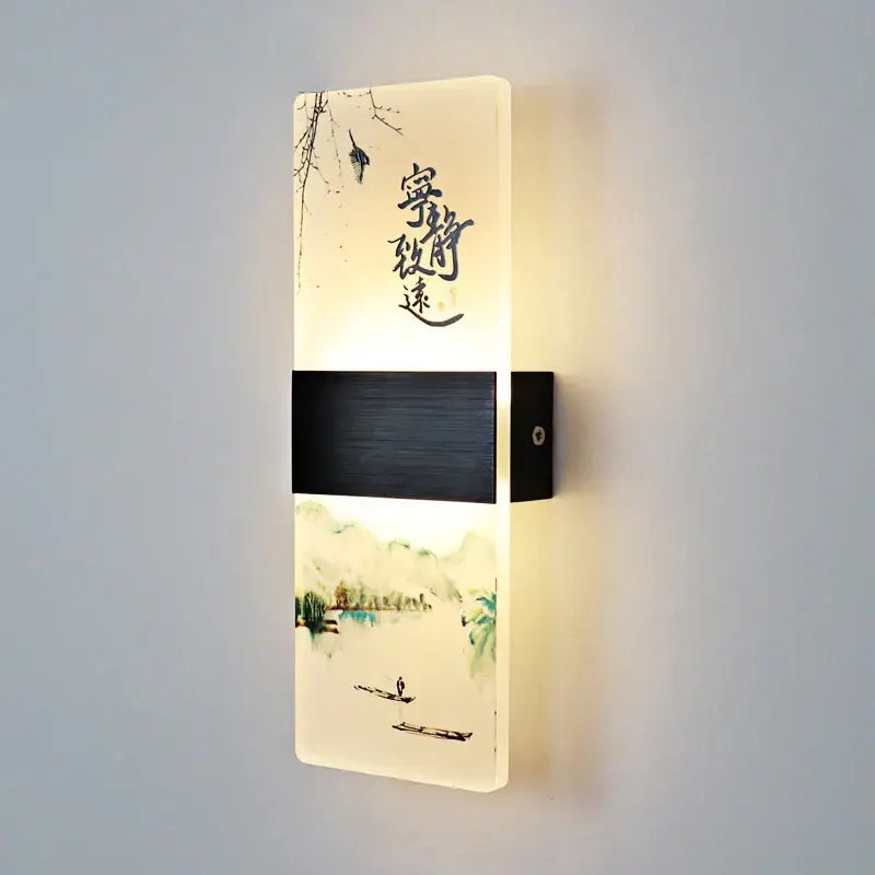 Chinese ink landscape acrylic shade wall lamp bedroom light