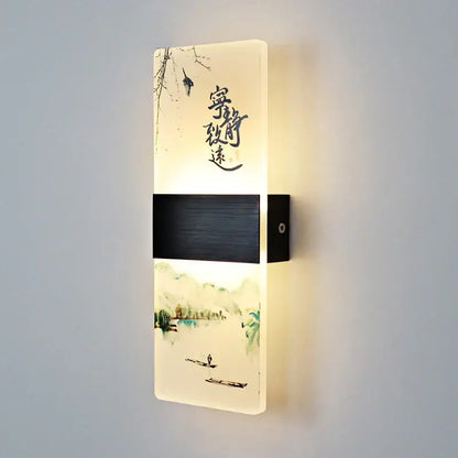Chinese ink landscape acrylic shade wall lamp bedroom light